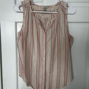Striped Sleeveless Button-Up Top